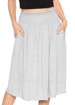 Casual Ruched Below Knee Length Midi Skirt with Pockets