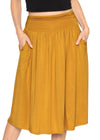 Casual Ruched Below Knee Length Midi Skirt with Pockets