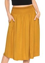 Casual Ruched Below Knee Length Midi Skirt with Pockets