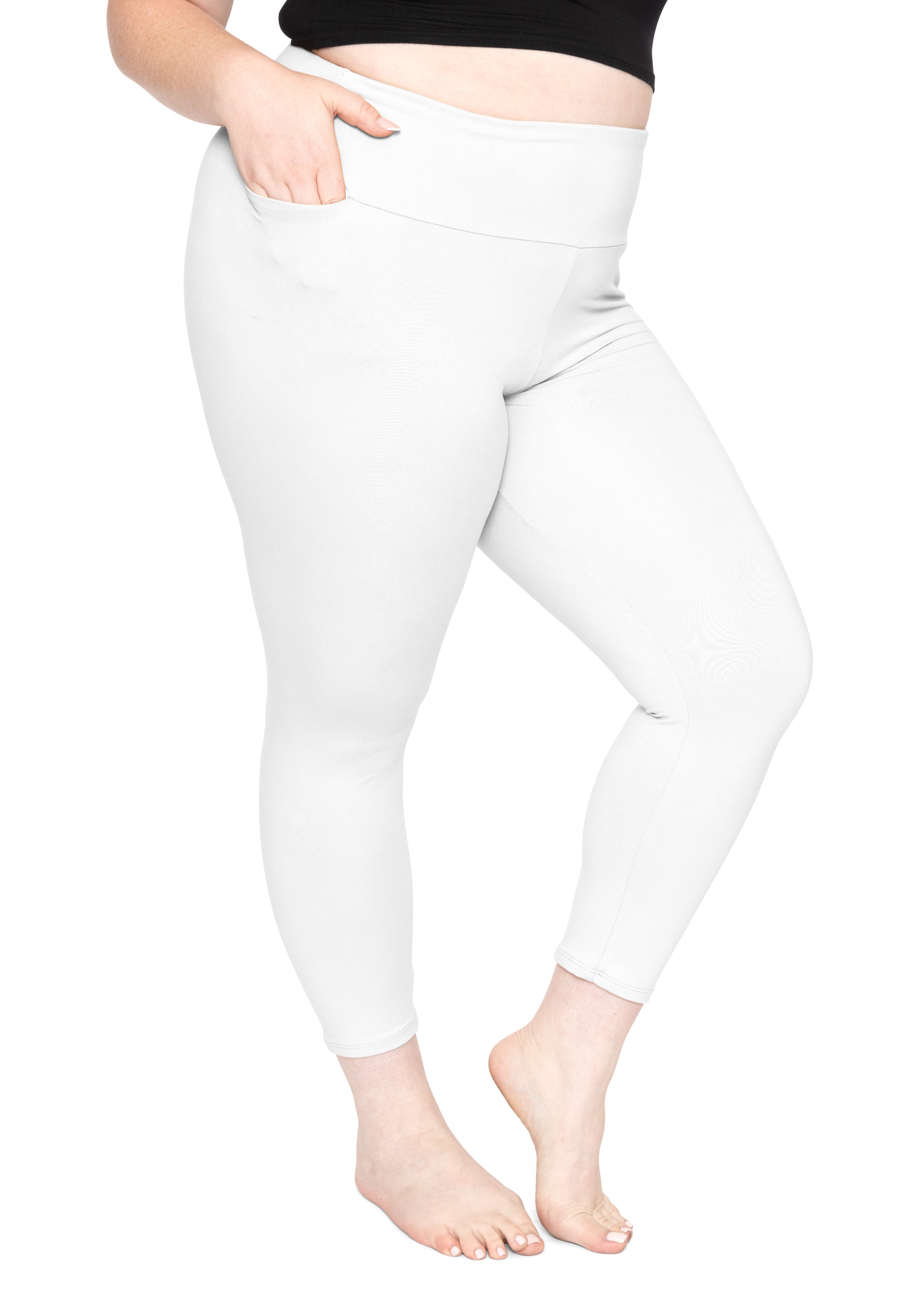 Fashnice Ladies Capris High Waisted Plus Size Capri Leggings Elastic Waist  Oversized Jeggings Stretchy Sports Workout Pant White 3XL 