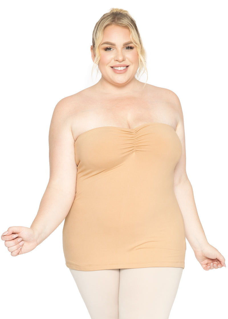 Plus Oh So Soft Ruched Bust Strapless Long Tube Top – Stretch Is Comfort