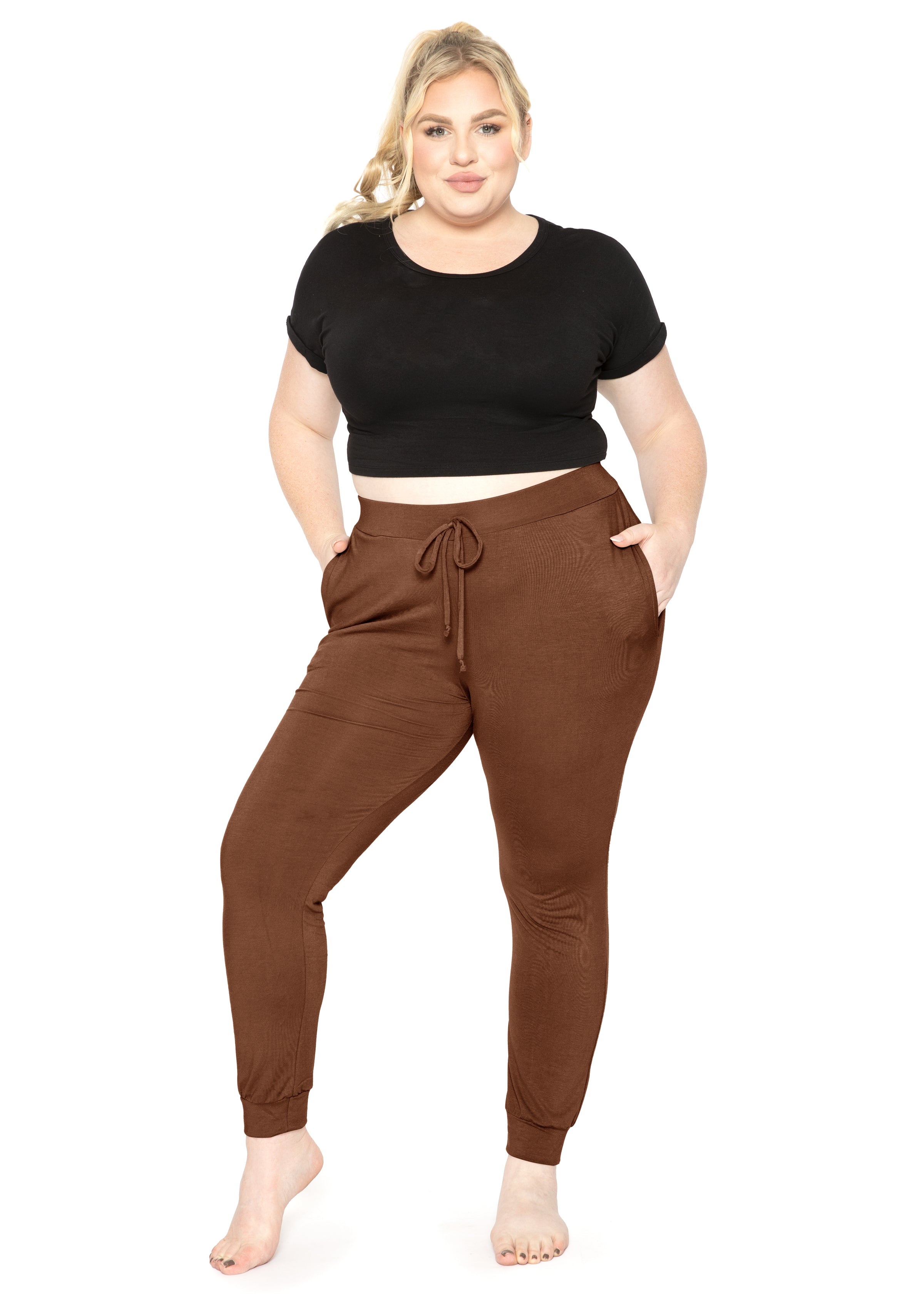 Plus Premium Stretch Modal Cuff Joggers Pants with Pockets Stretch Is Comfort