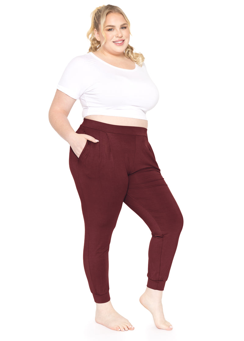 Plus Comfy Boho Cuffed Pleated Yoga Lounge Joggers Pants