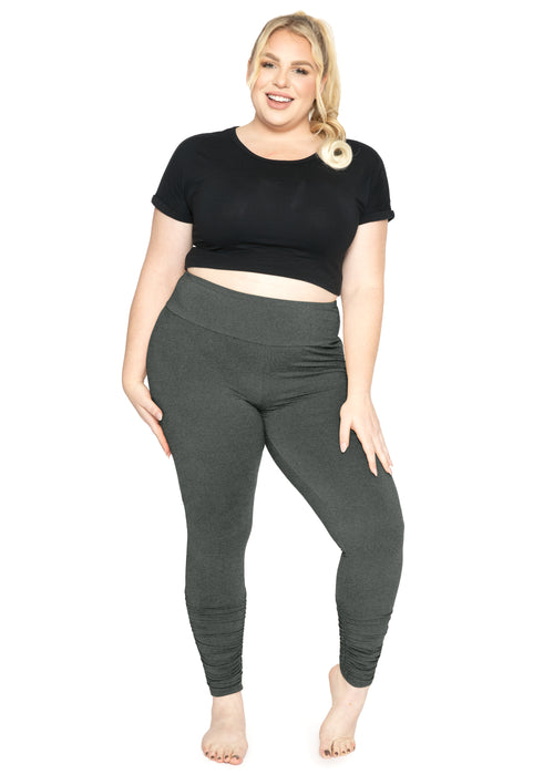 Plus Oh So Soft High Waist Stretch Leggings with Ruched Ankle Detail