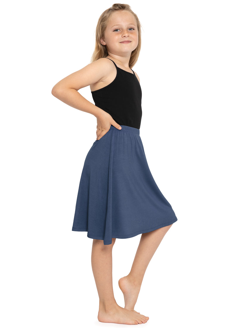 Premium Stretch Youth Girls Flowy A-Line Skirt Knee Length