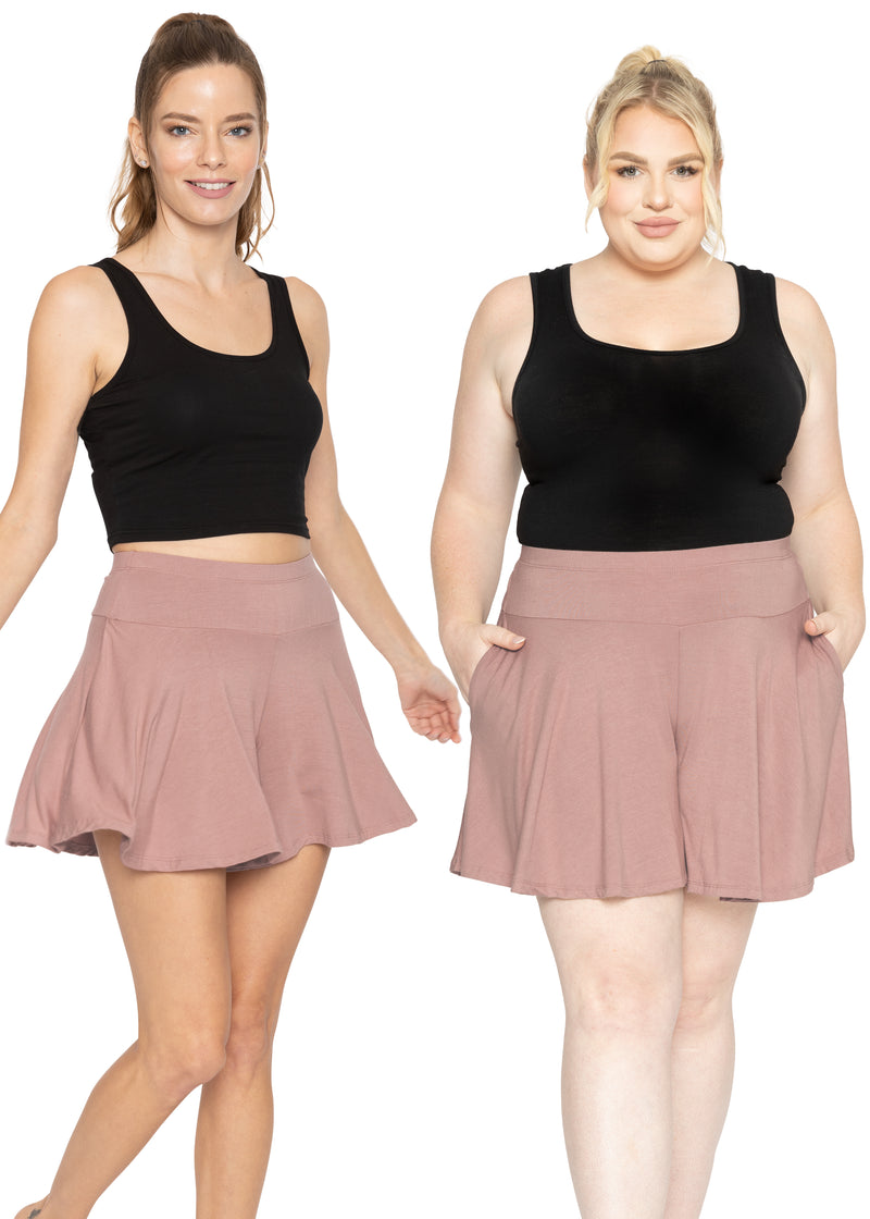 Women's Junior and Plus Size Flowy Skort Wide Leg Shorts (Skirt / Shorts) with Pockets