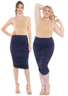 Premium Stretch High Waist Midi Skirt with Side Ruching