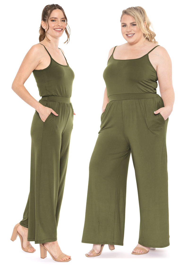 Oh So Soft Wide Leg Camisole Elastic Waist Jumpsuit with Pockets