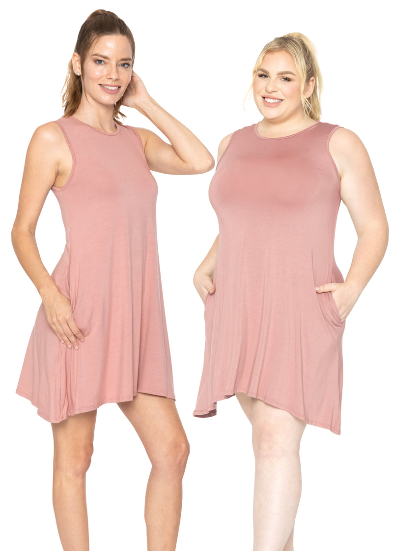 Tank Crew Neck Swing Shift Dress with Pockets