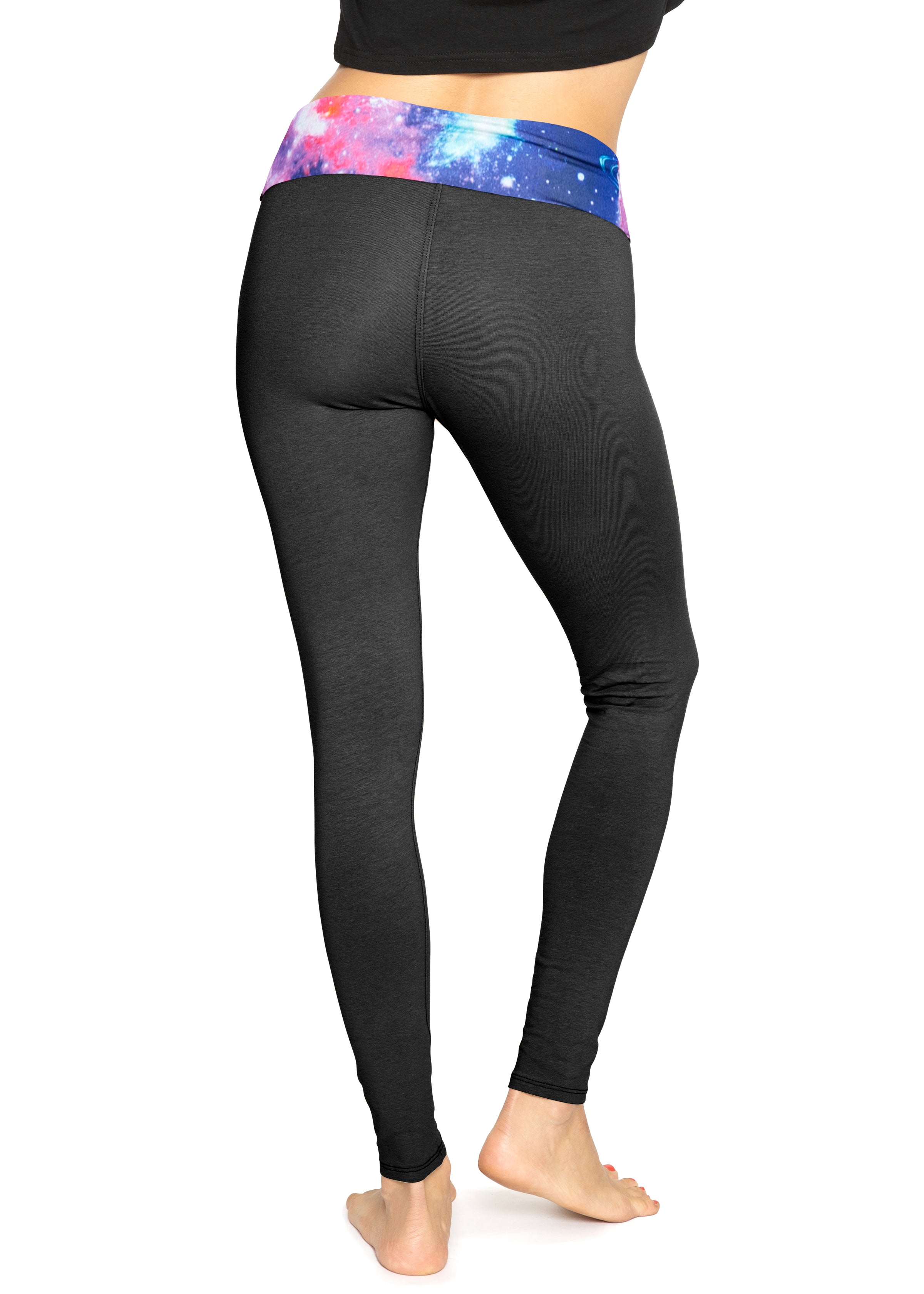 34 Long Inseam Cotton Spandex Fold Over Waistband Yoga Leggings